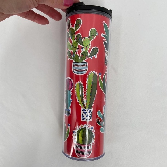 Starbucks Tumbler 16 Ounce Cactus Plants Print Red Green Insulated With Lid - Picture 2 of 8